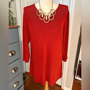 Chicos Long Sleeve Travelers Knit Tunic Top, red orange, size large
